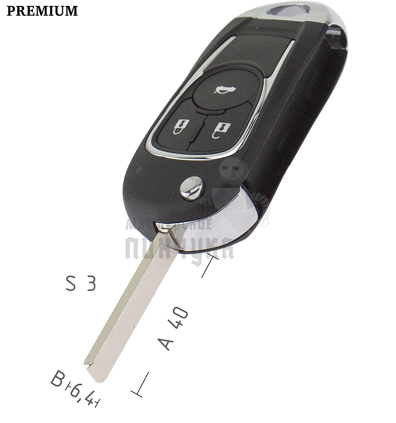 Корпус выкидного ключа CHEVROLET HU100 3 кнопки, хром/вертикальный  КНР