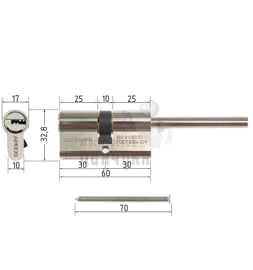 Цилиндровый механизм Apecs SM-60(30S/30)-S/65-NI