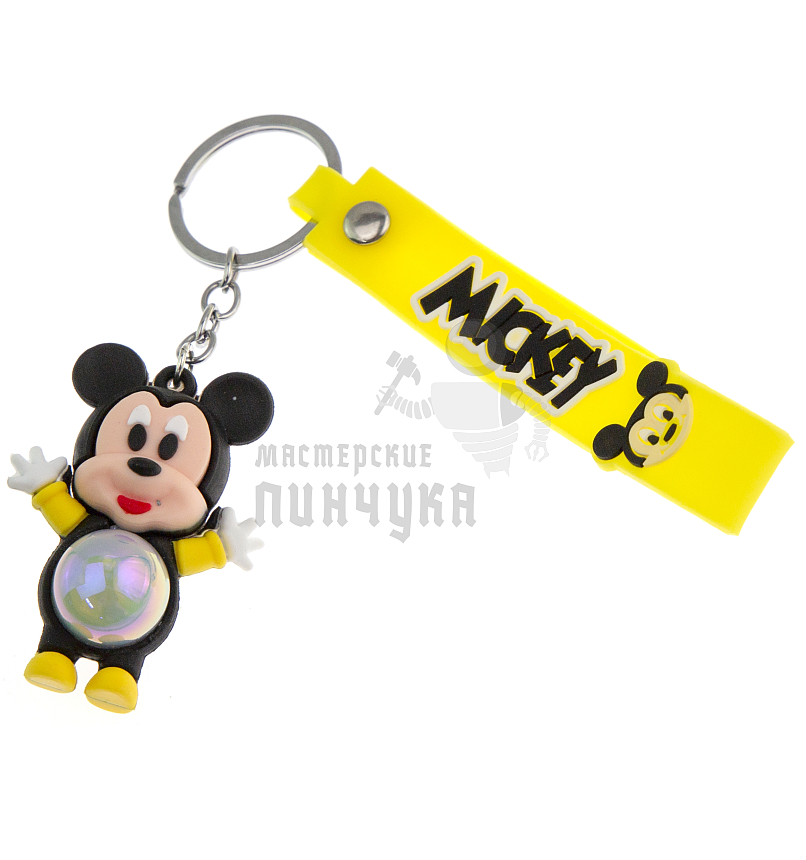 Брелок для ключей светящийся "Микки Маус" цв. черный + ремешок