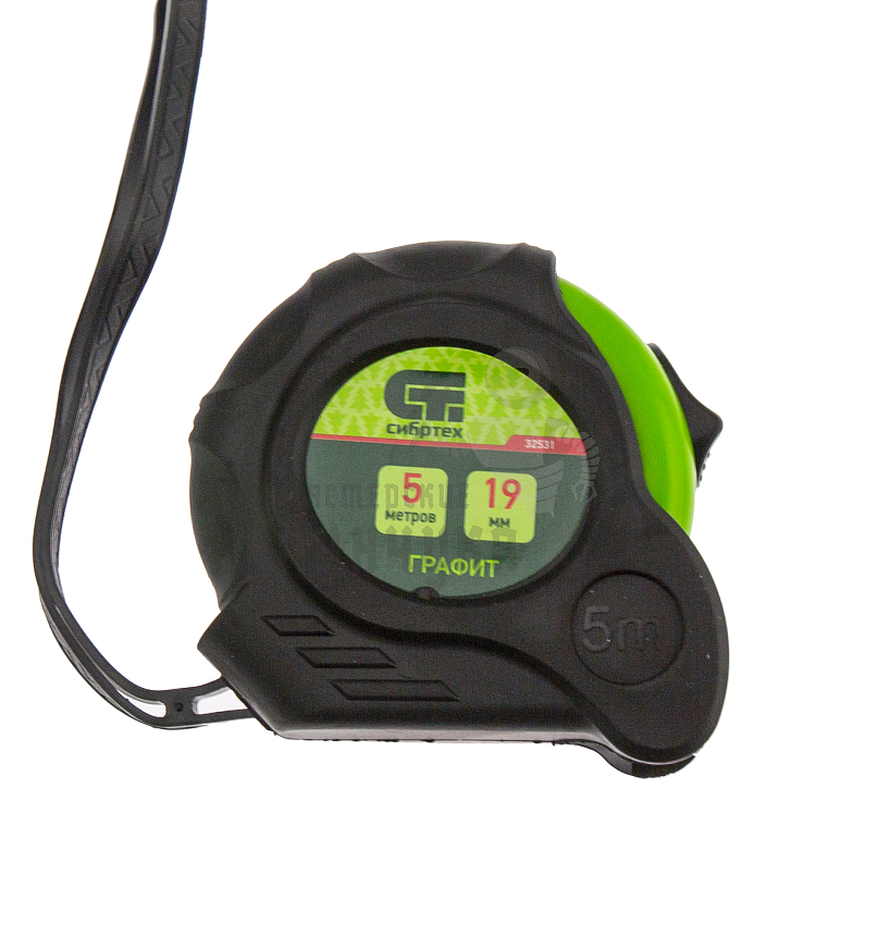 Рулетка Графит,обрезиненный корпус,амортизатор,5 м х 19 мм Сибртех