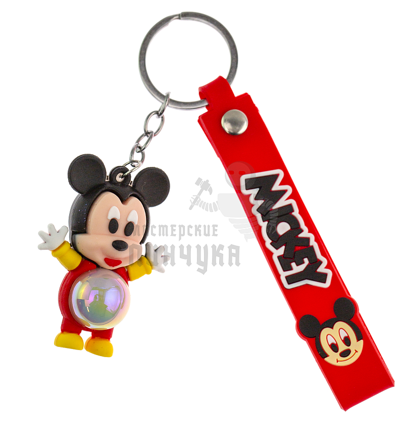 Брелок для ключей светящийся "Микки Маус" цв. красный + ремешок