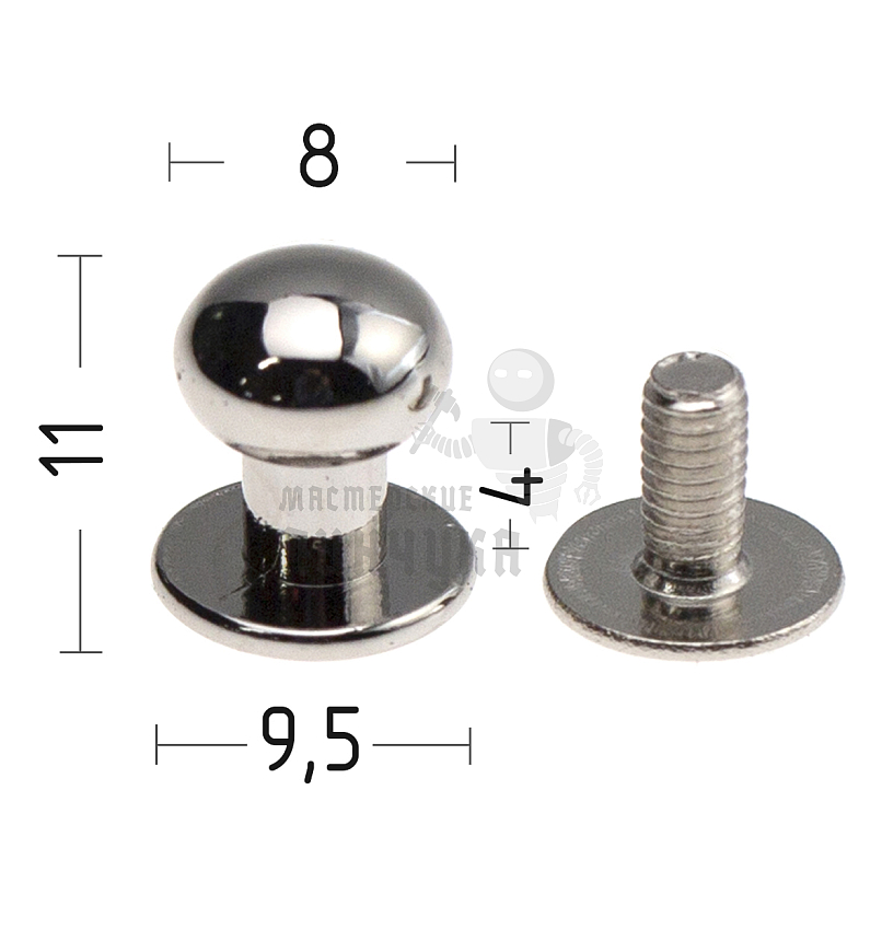 Кнопка кобурная Realtex цв.хром 8*11*9,5мм по 100шт