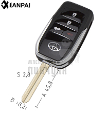 Корпус выкидного ключа TOYO-15.P TOY43 TY37R 3 кнопки + паника КНР  TOYOTA - Чертеж