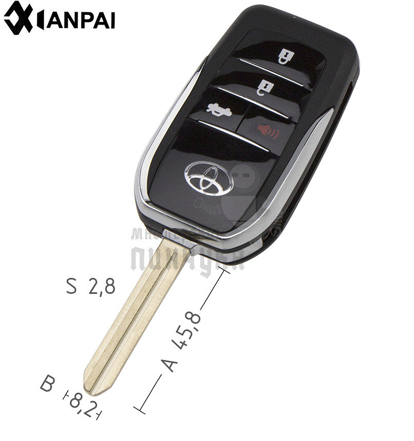 Корпус выкидного ключа TOYO-15.P TOY43 TY37R 3 кнопки + паника КНР  TOYOTA