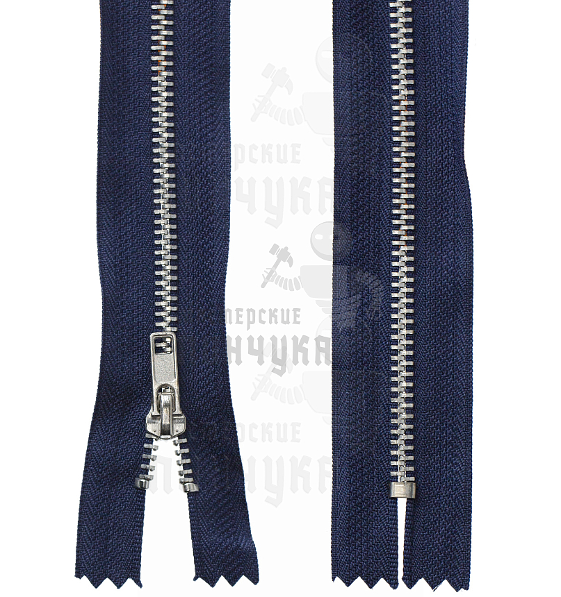 Молния металлическая джинсовая т. 4 18см н/р цв.синий 330, зв. никель