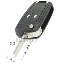 Корпус ключа c лезвием  MLOP1P6 Opel, 2 кнопки - Чертеж