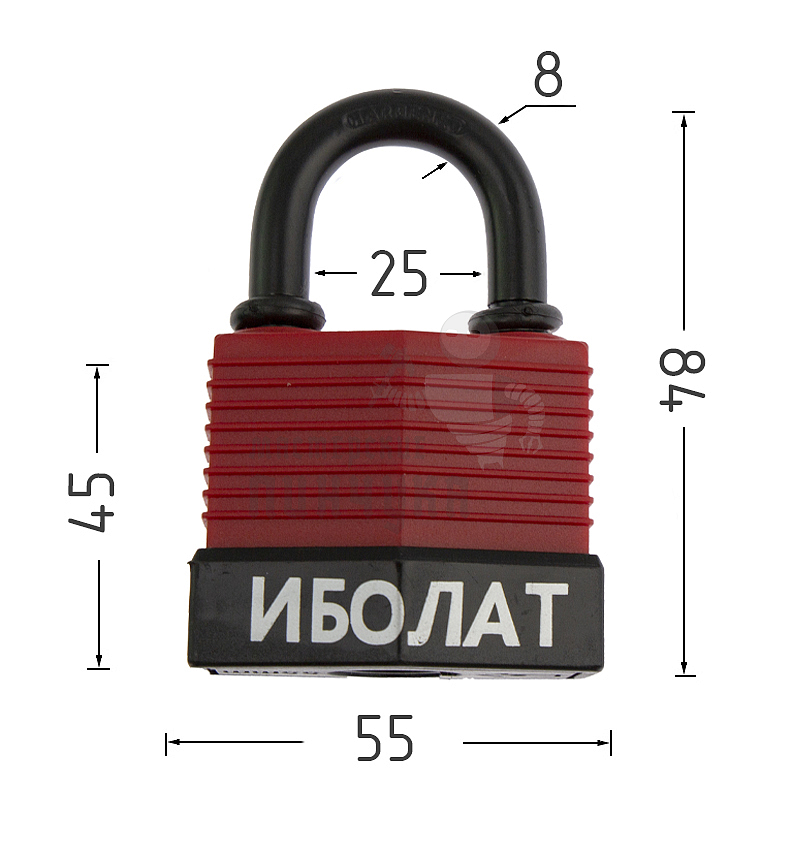 Навесной замок "ИБОЛАТ" 55мм (красный)