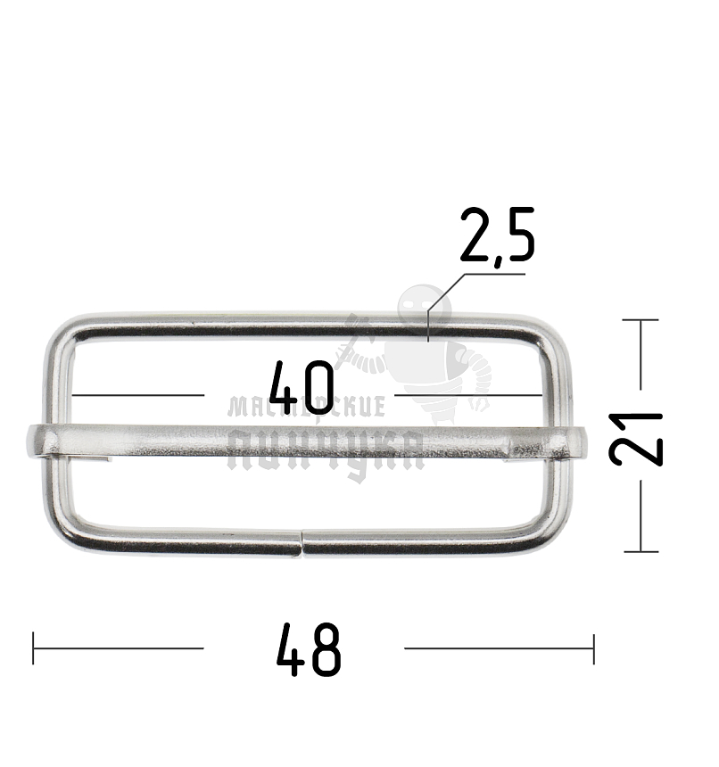 Пряжка регулировочная 40мм (толщ. 2,6мм) цв никель.