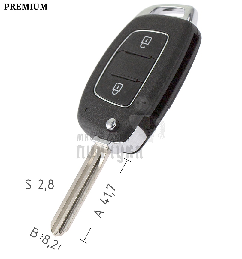 Корпус выкидного ключа  HYUNDAI HYN14 2 кнопки/англ.правый/лезвие на ребро КНР