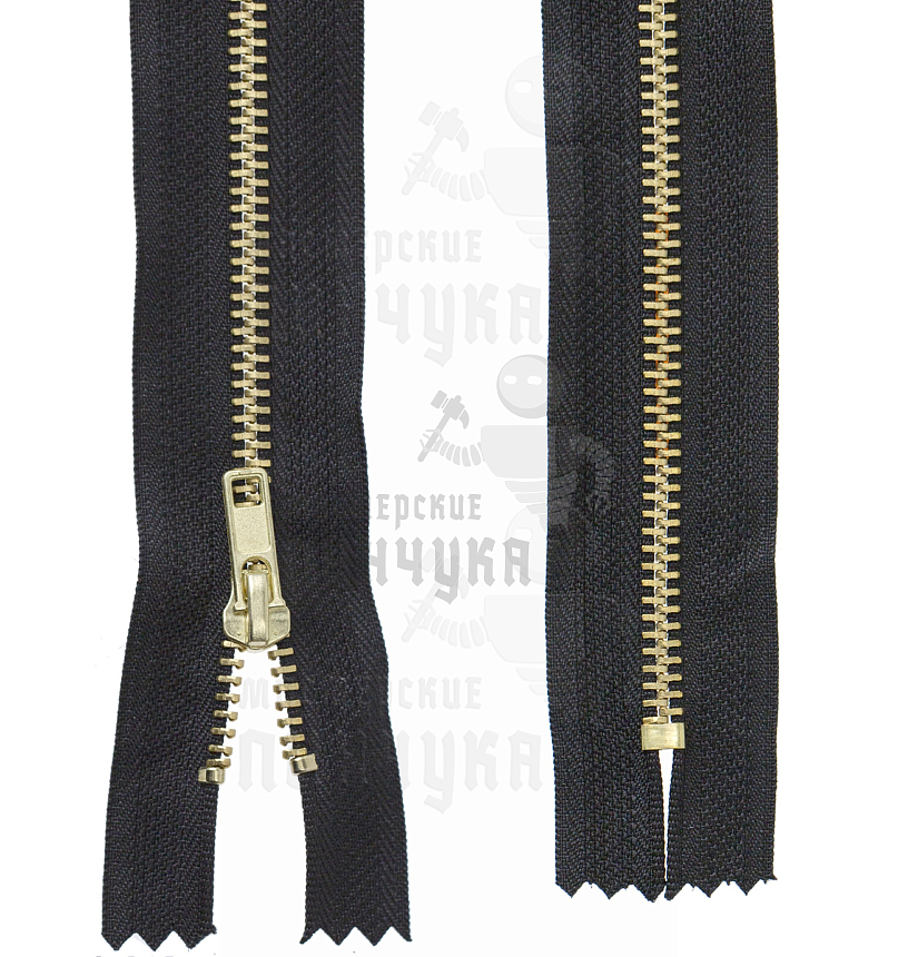 Молния металлическая джинсовая т. 4 16см н/р цв.черный 322, зв. латунь