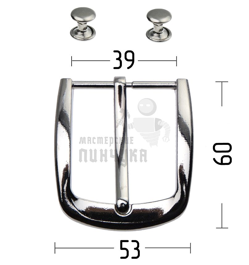 Пряжка металлическая ременная 40мм цв никель + 2 хольнитена