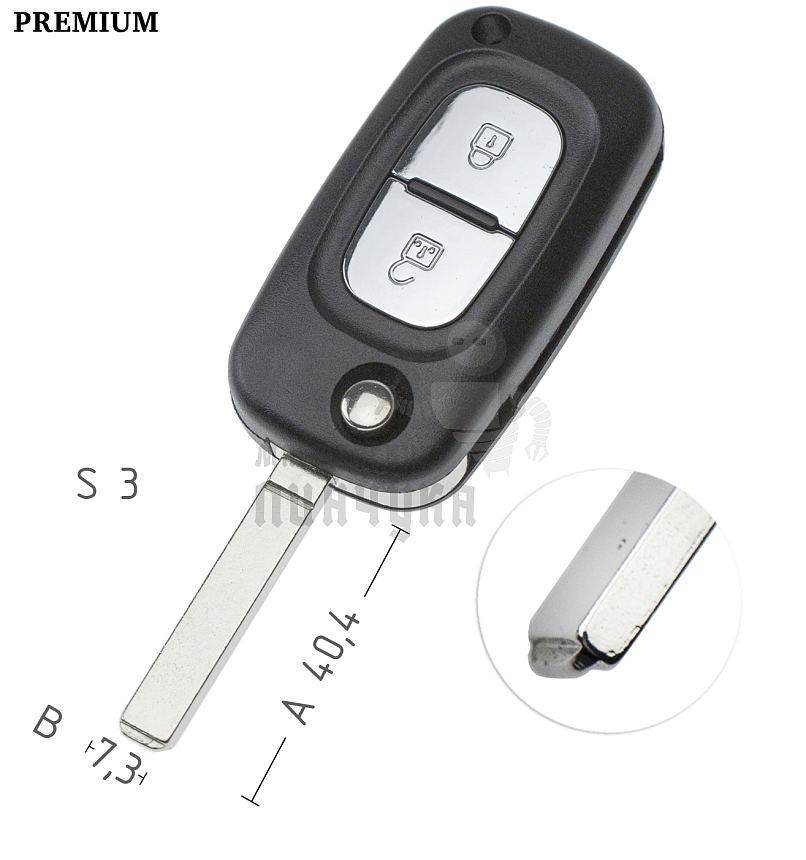 Корпус выкидного ключа VA49 VA6 VC75 2 кнопки КНР   RENAULT