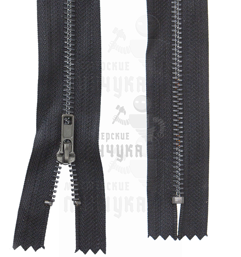 Молния металлическая джинсовая т. 4 12см н/р цв.черный 322, зв. оксид