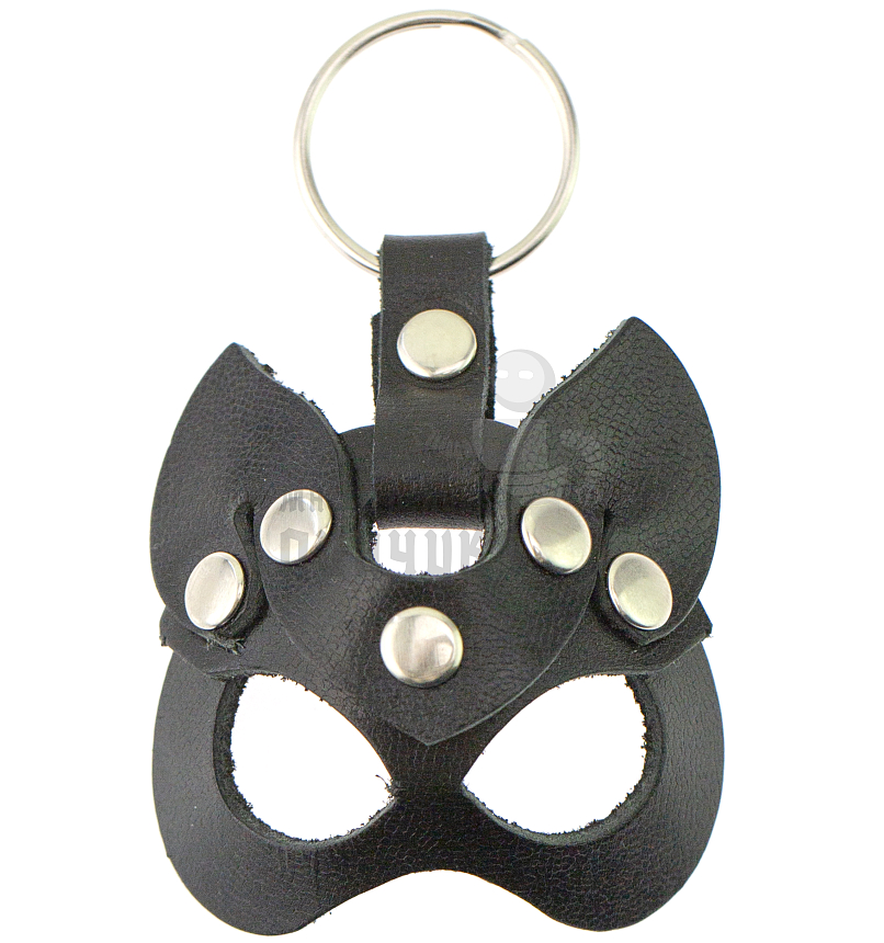 Брелок кожаный Кошечка с острыми ушками, цв.черный