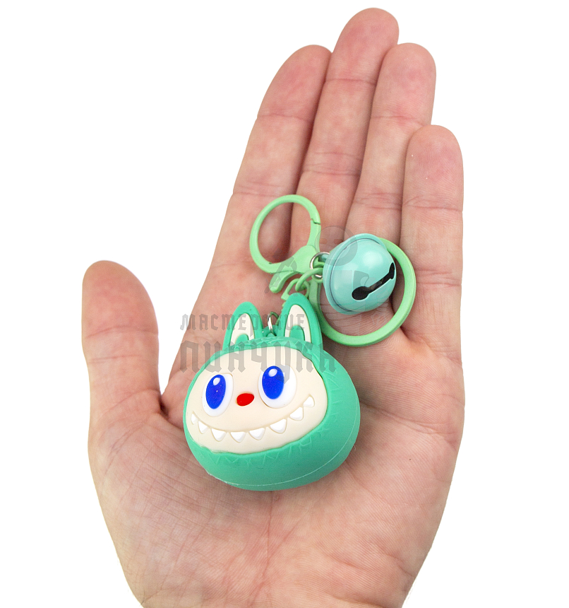 Брелок для ключей "LABUBU" антистресс, карабин+колокольчик, цв.зеленый