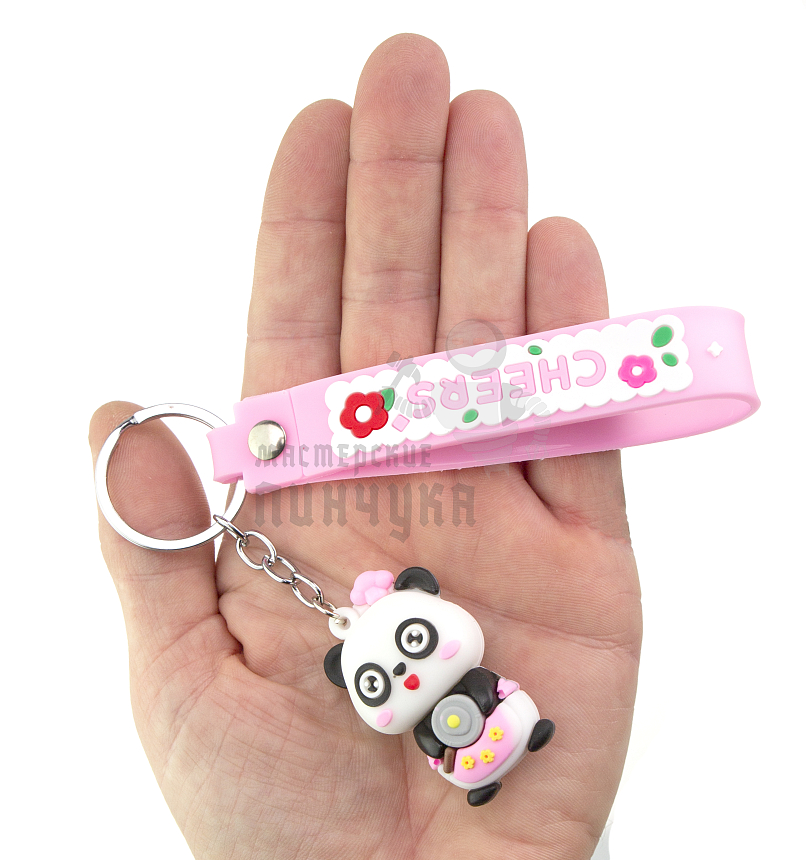 Брелок для ключей "Панда с конфетой" + ремешок, цв.розовый
