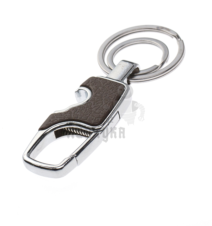 Карабин коричневый с двумя кольцами для ключей и открывашкой 