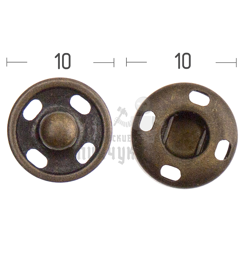 Кнопка пришивная 10мм латунь цв антик 