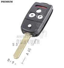 Корпус выкидного ключа HOND-31 HON66 HD58 3 кнопки + паника HONDA КНР - Чертеж