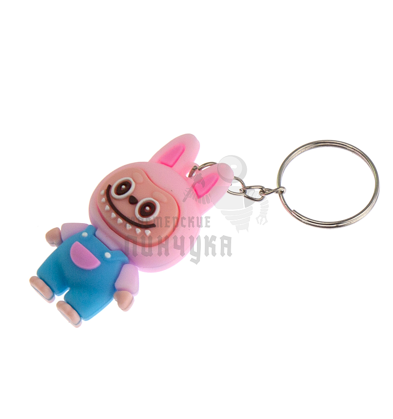 Брелок для ключей "LABUBU" в комбинезоне, цв. розовый/голубой