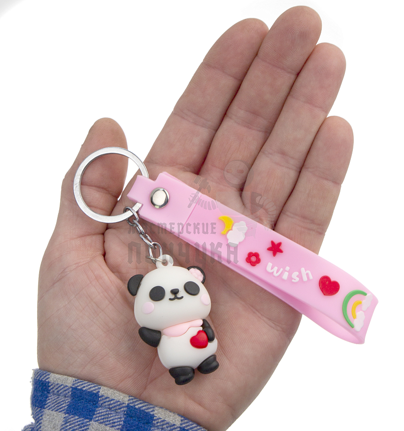 Брелок для ключей "Панда мини" + ремешок, цв.розовый