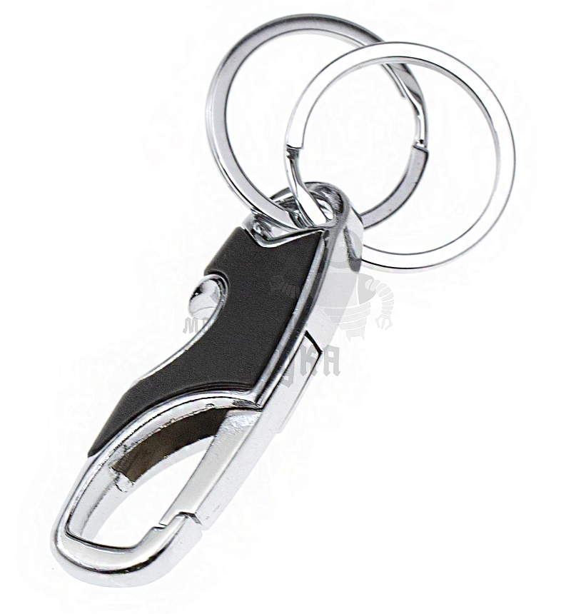 Карабин чёрный с двумя кольцами для ключей и открывашкой 