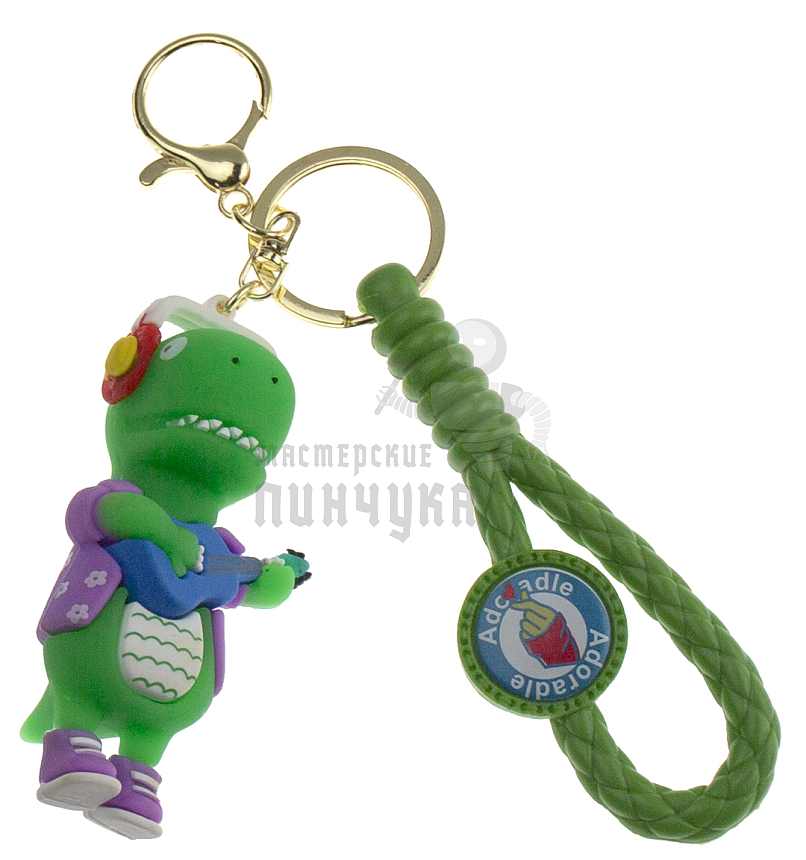 Брелок для ключей "Дино с гитарой" цв.зеленый + карабин