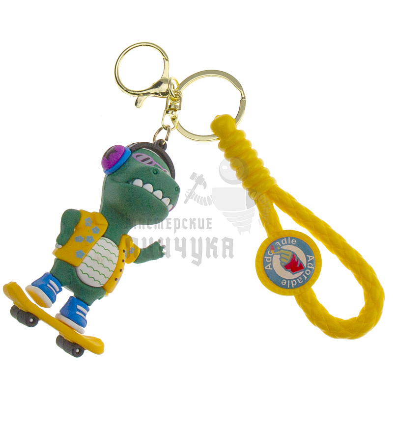 Брелок для ключей "Дино на скейте" цв.темно-зеленый + карабин