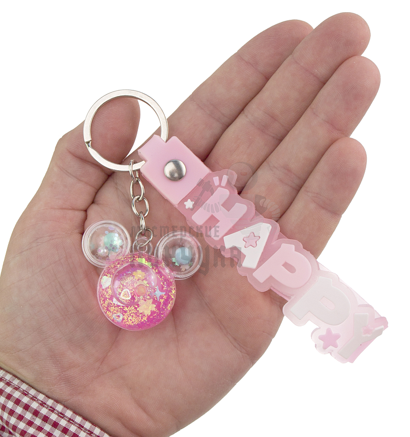 Брелок для ключей с жидким песком, голова "Микки Мауса", цв. розовый