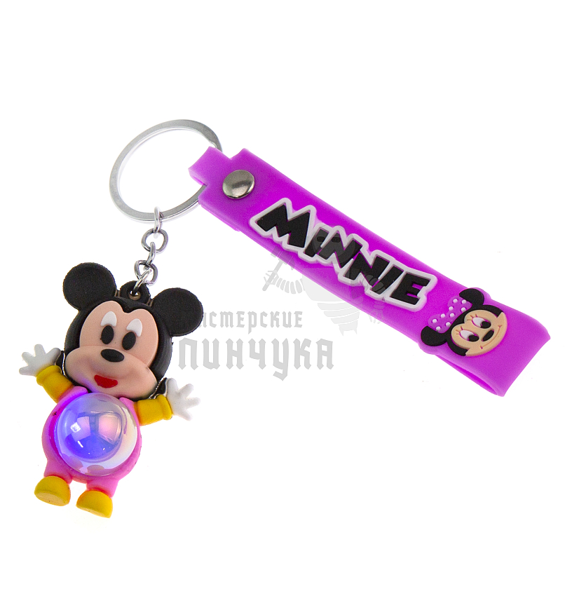 Брелок для ключей светящийся "Микки Маус" цв. розовый + ремешок