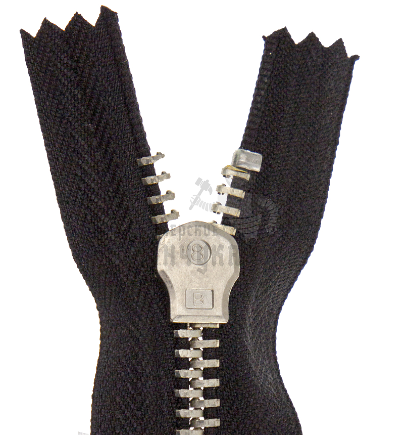 Молния металлическая тип 8 16см н/р, цв. черный 322, зв никель