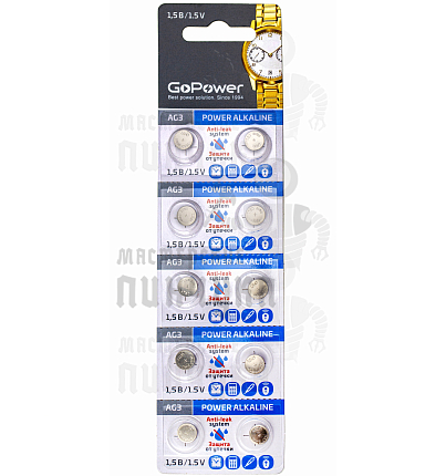 Батарейка GoPower G3/LR736/LR41/392A/192 BL10 Alkaline 1.5V (10/100/3600)