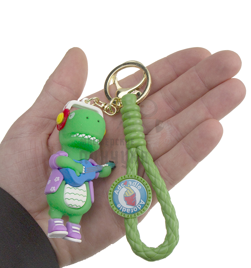 Брелок для ключей "Дино с гитарой" цв.зеленый + карабин