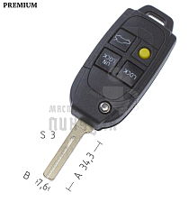 Корпус выкидного ключа NE40 NE66 NE70P70 4 кнопки  КНР  VOLVO - Чертеж