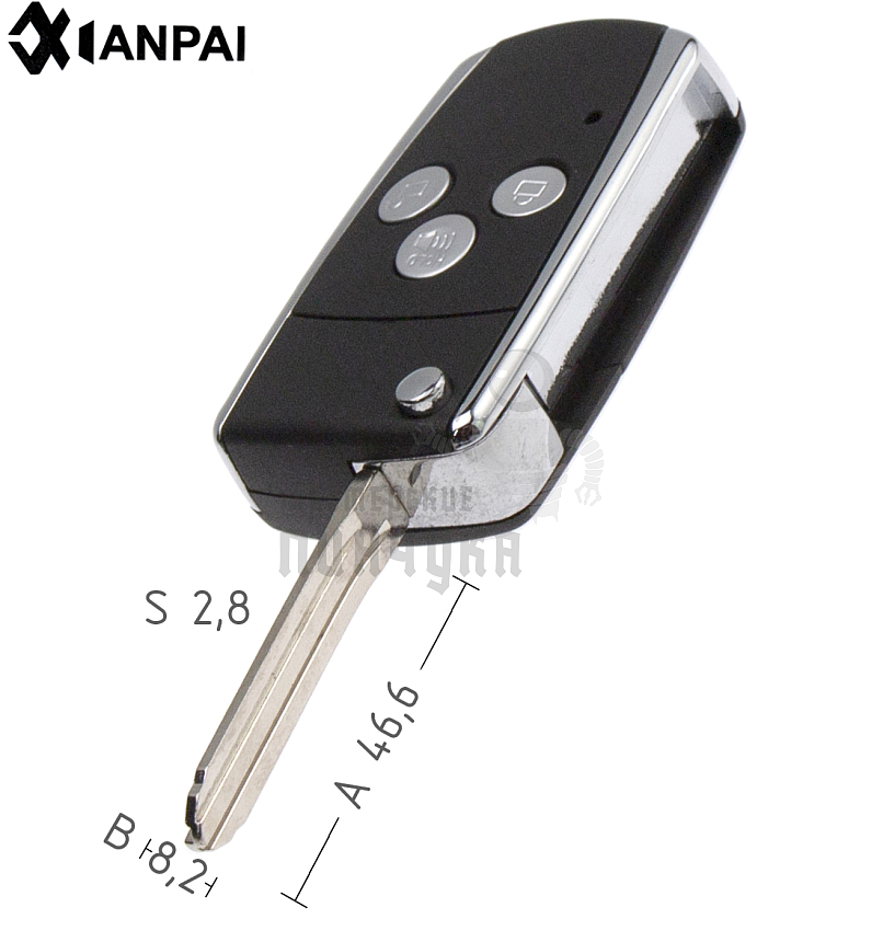 Корпус выкидного ключа TOYO-15.P TOY43P TY51P TY37RP79 TR47P КНР 3 кнопки TOYOTA КНР