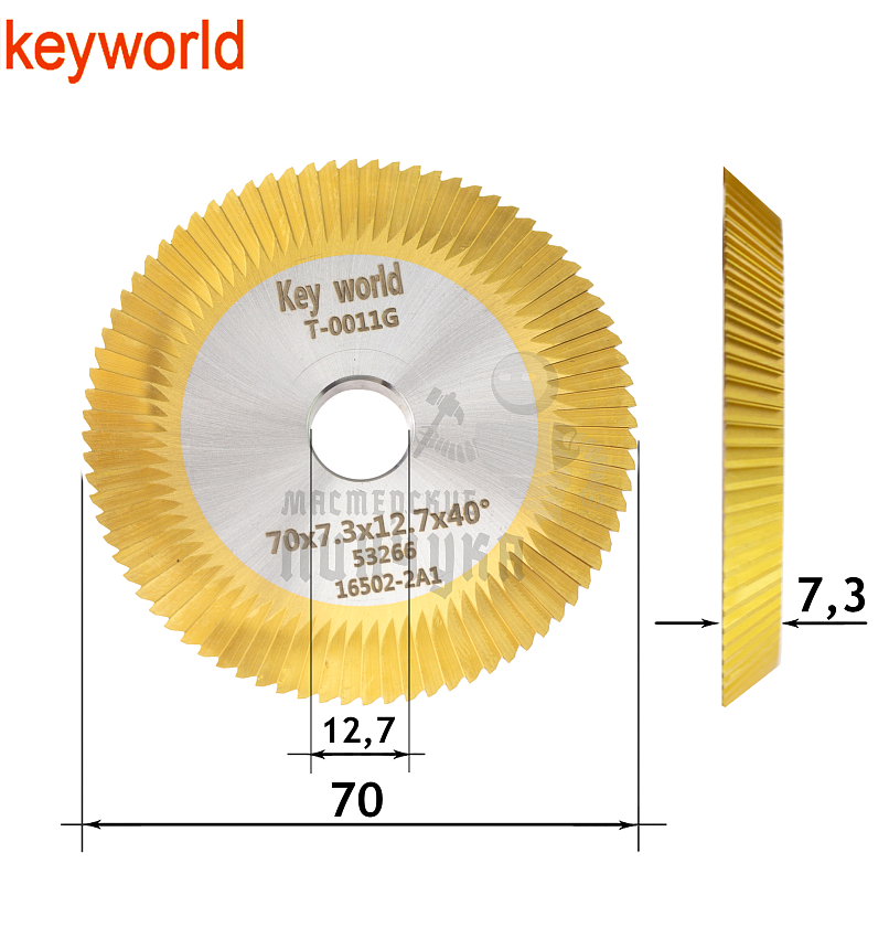 Фреза KeyWorld T-0011G угловая (Ф70X7.3XФ12.7X40°X80T) HSS+TiN