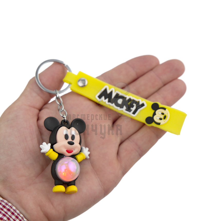 Брелок для ключей светящийся "Микки Маус" цв. черный + ремешок