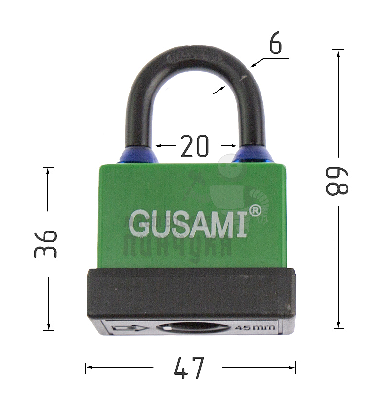 Навесной замок GUSAMI 47мм (зеленый)