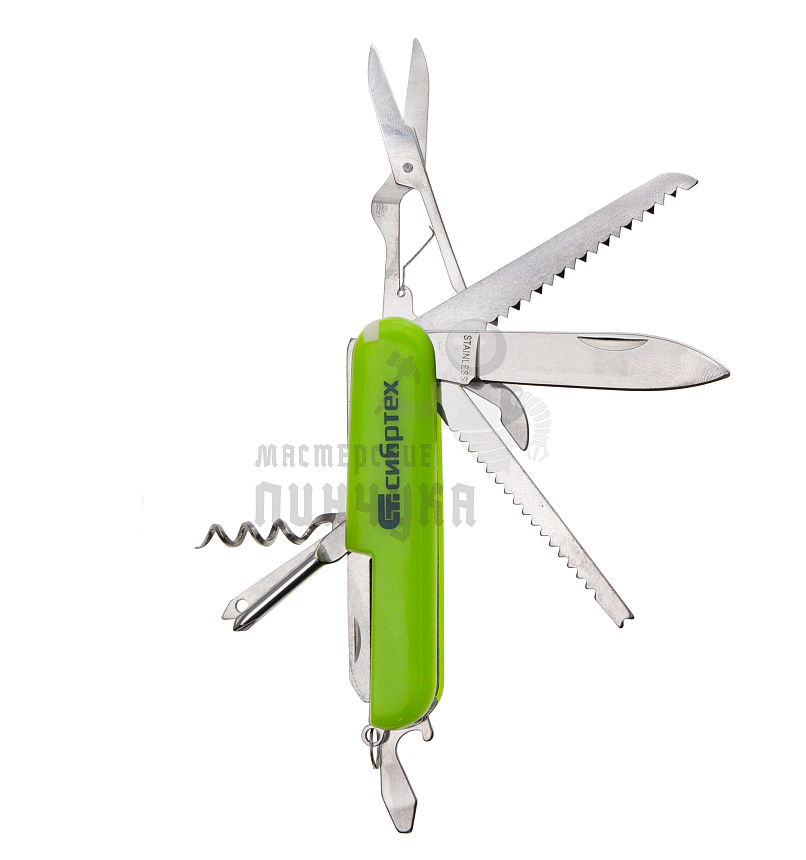 Нож многофункциональный, компактный размер, 15 функций, 90 мм Сибртех