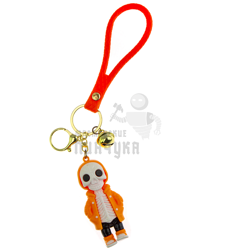 Брелок для ключей "Скелет в плаще" + карабин и колокольчик, цв.оранжевый