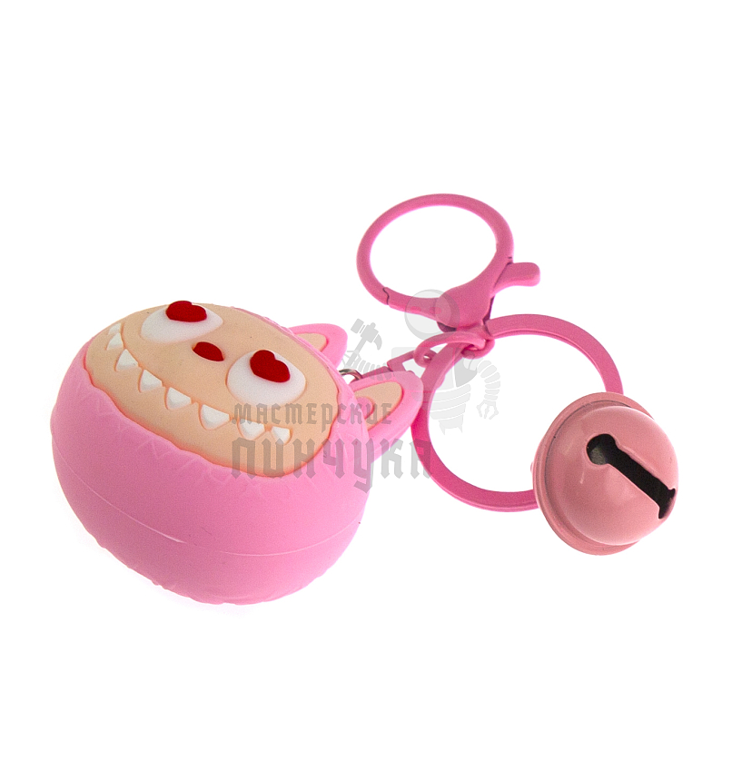 Брелок для ключей "LABUBU" антистресс, карабин+колокольчик, цв.розовый