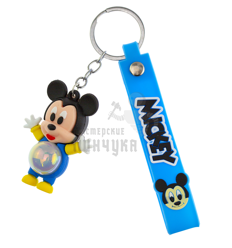 Брелок для ключей светящийся "Микки Маус" цв. синий + ремешок