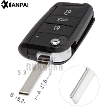 Корпус выкидного ключа HU-HAA.P1 HU66 HF55P 3 кнопки КНР   SKODA - Чертеж