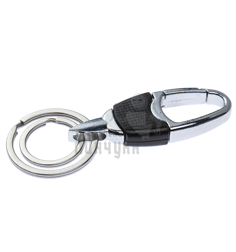 Карабин чёрный с двумя кольцами для ключей овальный