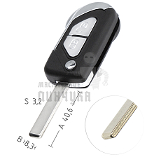 Корпус выкидных ключей  HU-HCAP HU83  HF63P 2 кнопки PEUGEOT  КНР - Чертеж