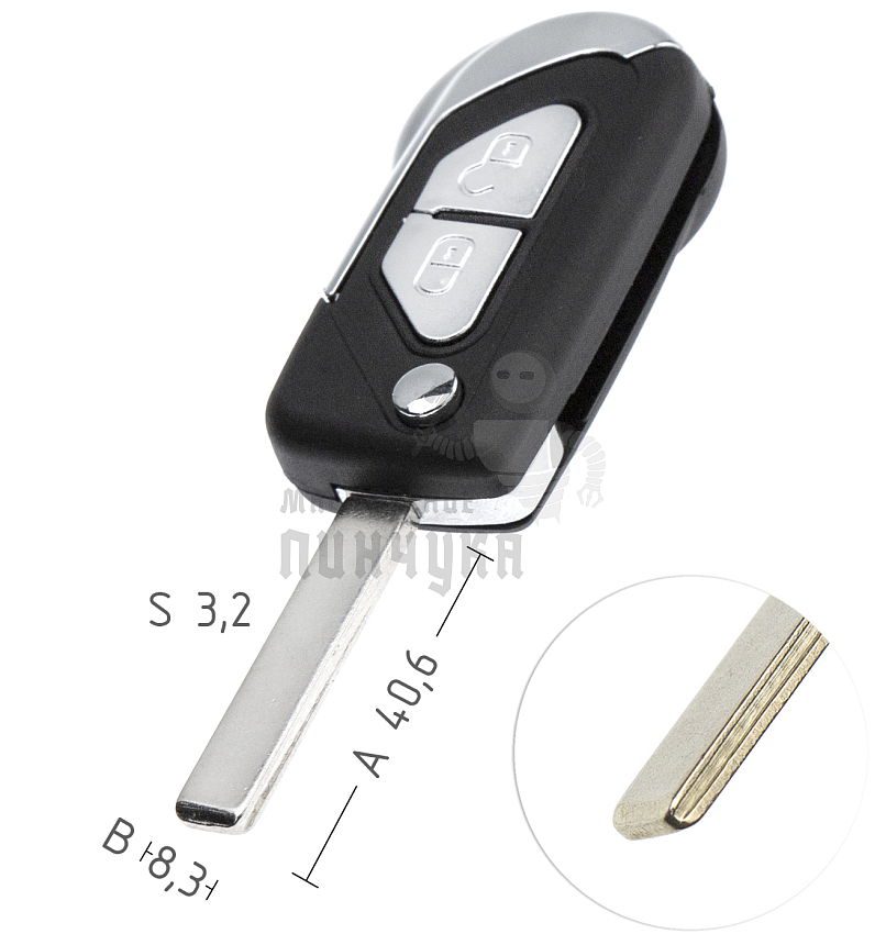 Корпус выкидных ключей  HU-HCAP HU83  HF63P 2 кнопки PEUGEOT  КНР