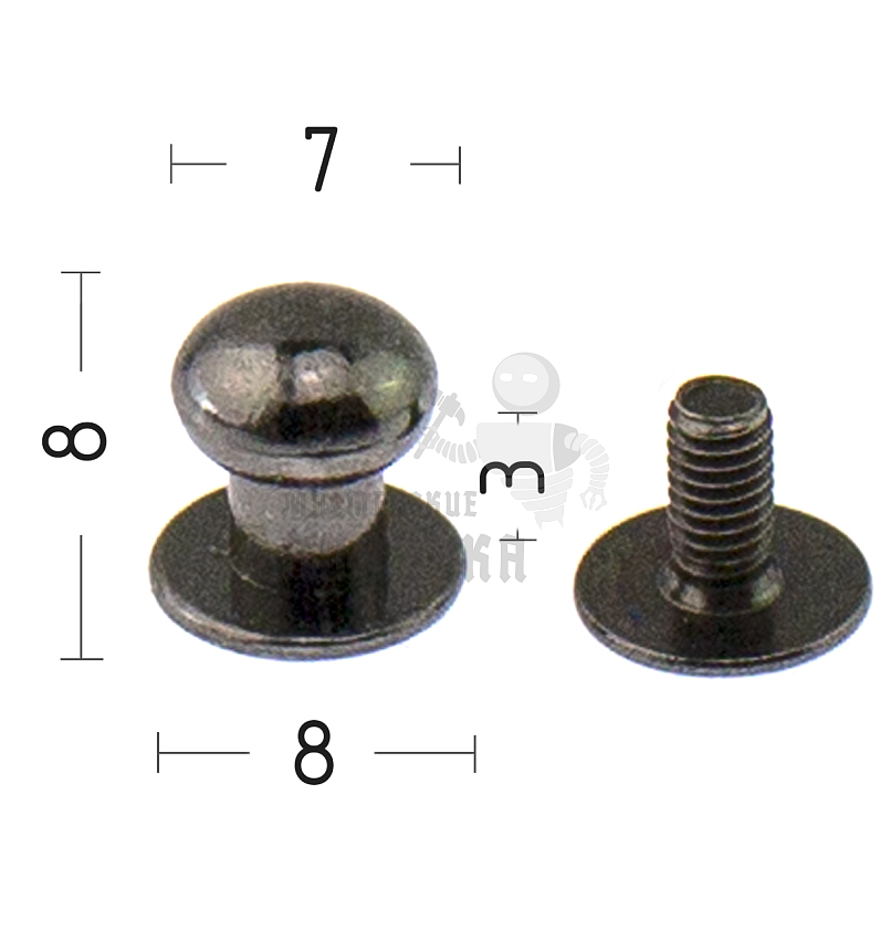 Кнопка кобурная винтовая, 7мм, цв.темный хром