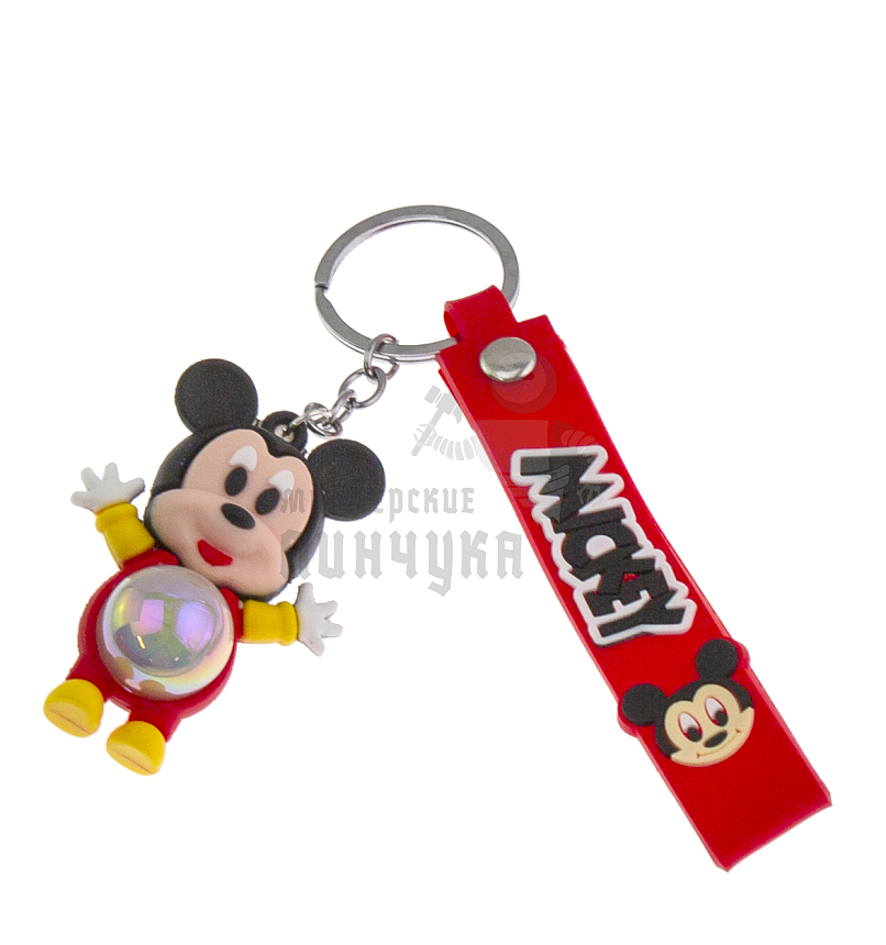 Брелок для ключей светящийся "Микки Маус" цв. красный + ремешок