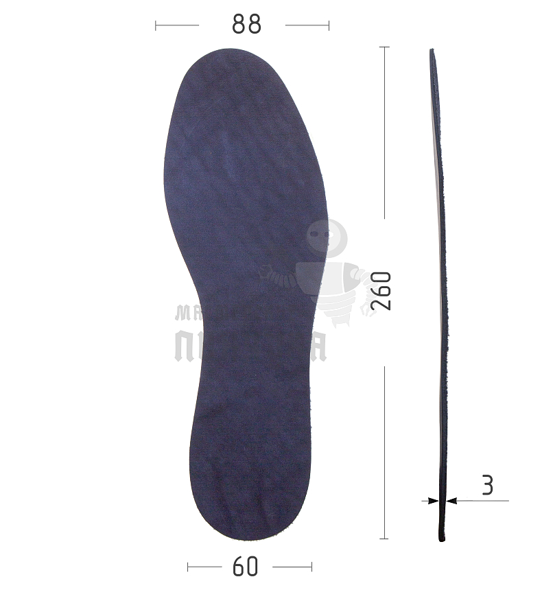 Стельки из натуральной кожи, р-р 39-40, цв.синий