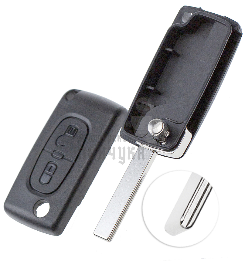 Корпус выкидного ключа HU-HCAP HU83 HF63P 2 кнопки без батареи   КНР   PEUGEOT 